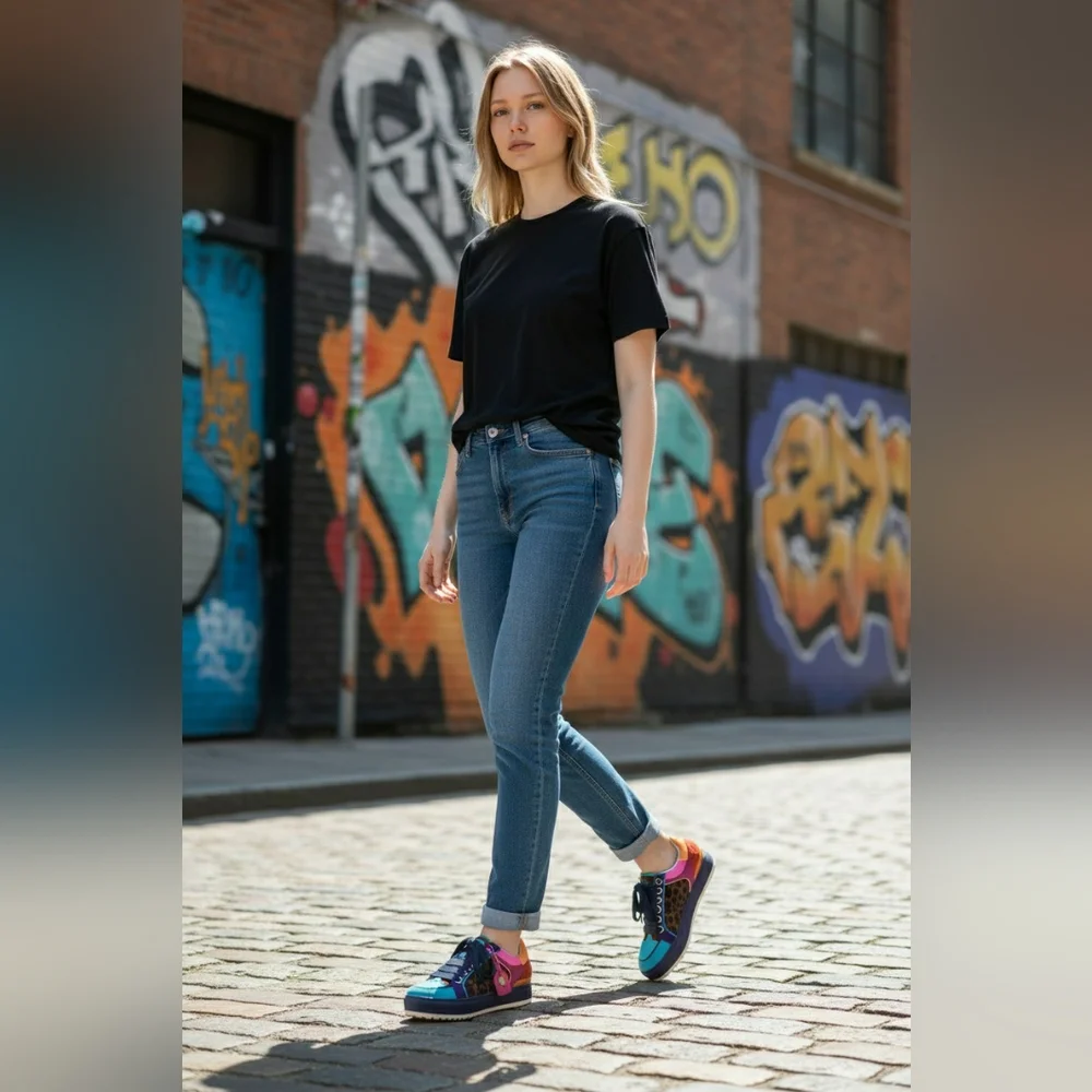 Last One! Kurt Geiger Multicolor Southbank Tag Leopard Low-Top Sneakers w/ Eagle - Picture 12 of 13